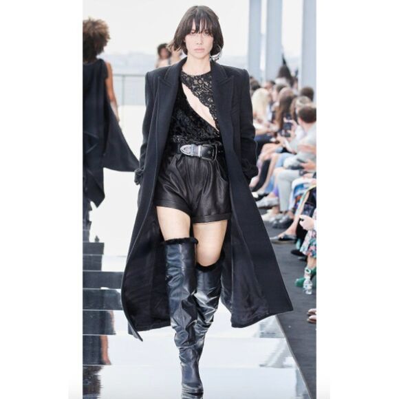 NWT Dundas x Revolve black leather shearling lace up thigh high Kate boots - Picture 1 of 9